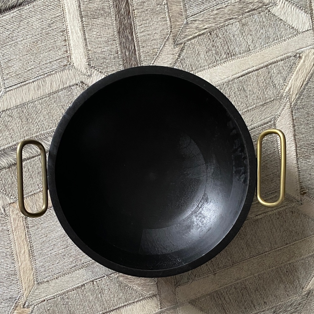Pier 1 Black Wood with Gold Handles Bowl